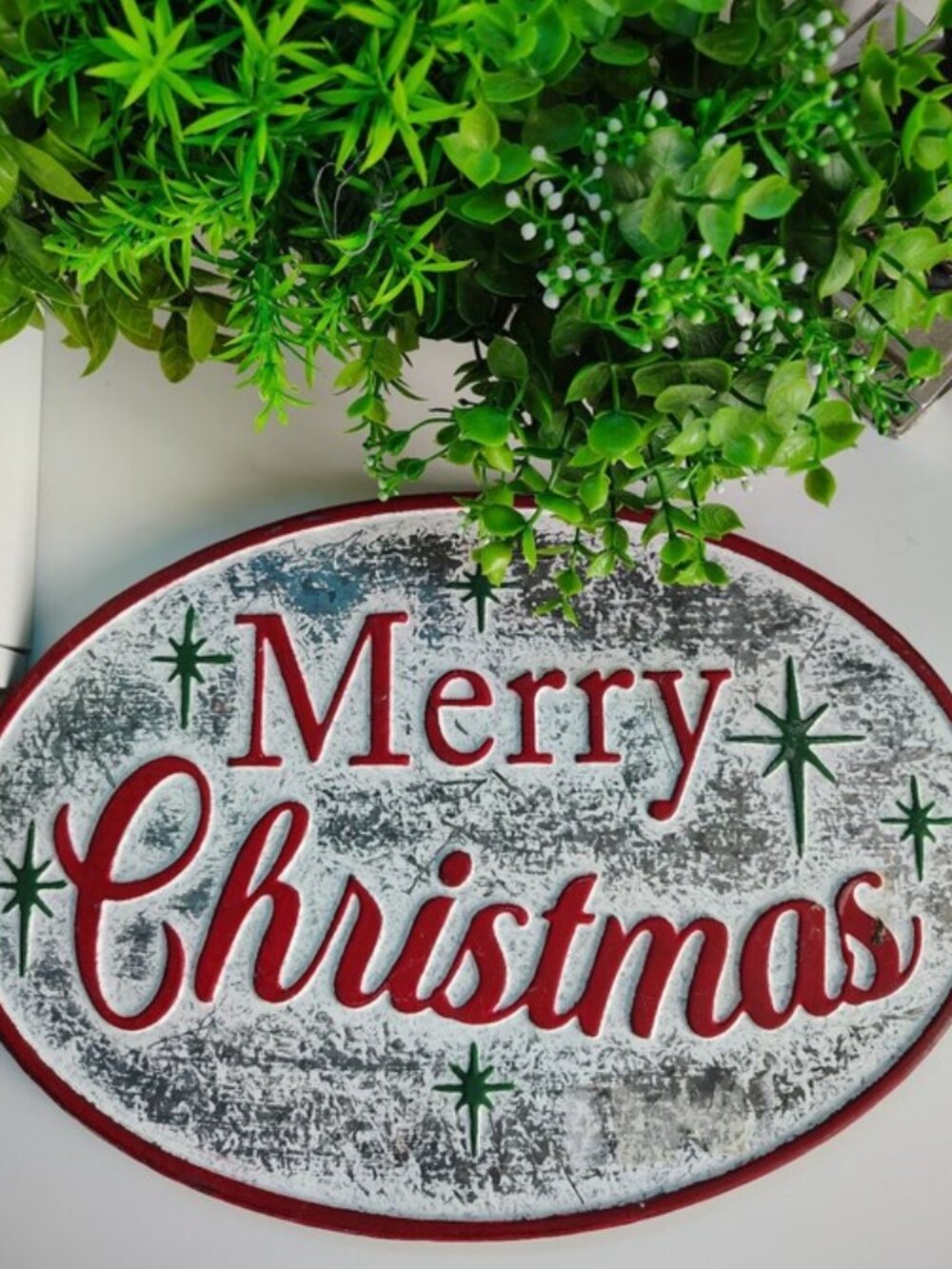 Merry Christmas Decorative Metal Sign Red Green Holiday Wall Decor